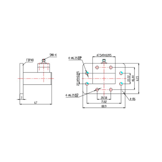 WR159 Waveguide to Coaxial Adapter Right Angle Part no SRFS58WCANKPA