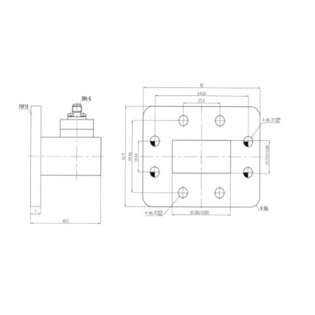 WR159 Waveguide to Coaxial Adapter Right Angle Part no SRFS58WCASKPA