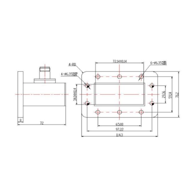WR284 Waveguide to Coaxial Adapter Right Angle Part no SRFS32WCANKPA