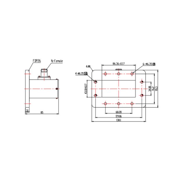 WR340 Waveguide to Coaxial Adapter Right Angle Part no SRFS26WCANKPA