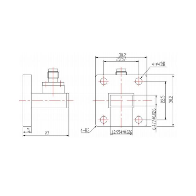 WR51 Waveguide to Coaxial Adapter Right Angle Part no SRFS180WCASKPC