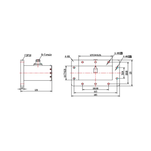 WR510 Waveguide to Coaxial Adapter Right Angle Part no SRFS18WCANKPA