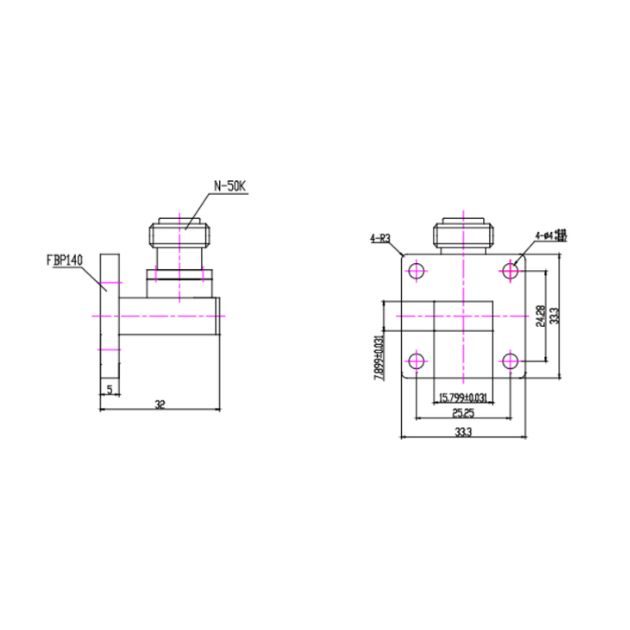 WR62 Waveguide to Coaxial Adapter Right Angle Part no SRFS140WCANKPC