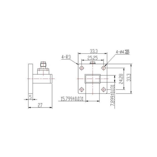 WR62 Waveguide to Coaxial Adapter Right Angle Part no SRFS140WCASKPC