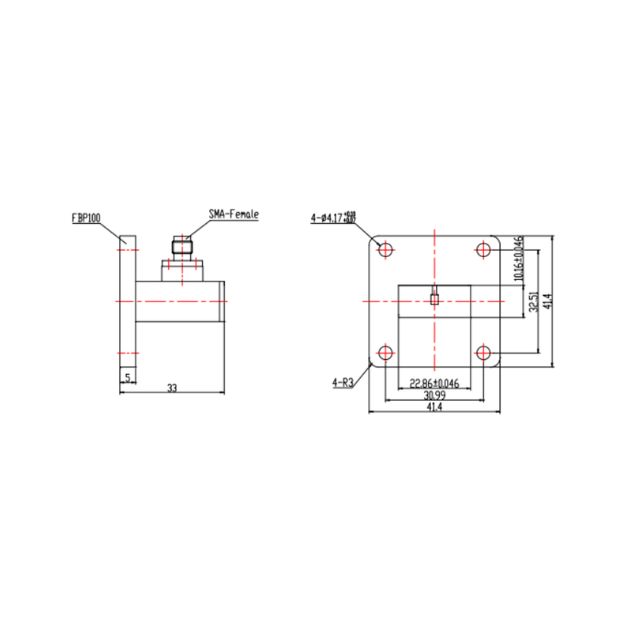 WR90 Waveguide to Coaxial Adapter Right Angle Part no SRFS100WCASKPC