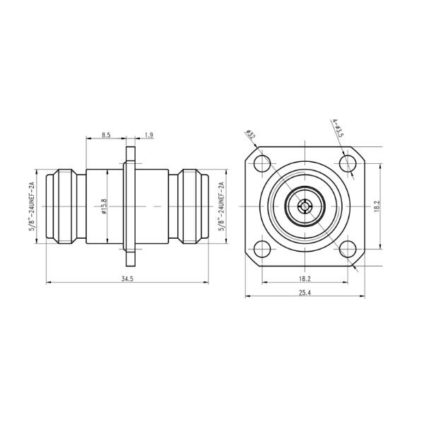 N Female to N Female 4 Hole Flange Adapter ADPNF-NF-F