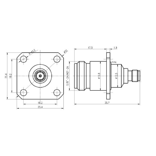 N Female to SMA Female 4 Hole Flange Adapter ADPNF-SMAF-F