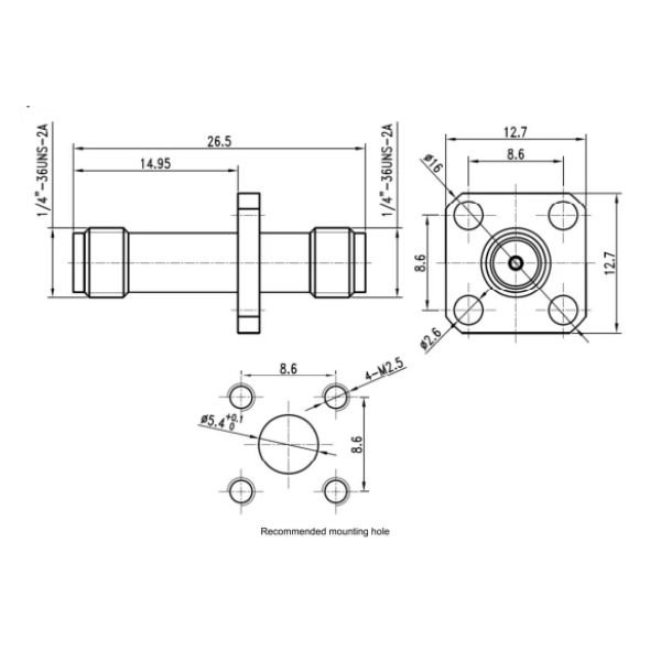 SMA Female to SMA Female 4 Hole Flange Adapter ADPSMAF-SMAF-FA