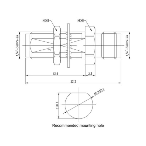 SMA Female to SMA Female Bulkhead Adapter ADPSMAF-SMAF-YB
