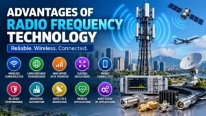 Explore the advantages of radio frequency technology, including wireless communication, long-distance transmission, high-speed data, and industrial applications.